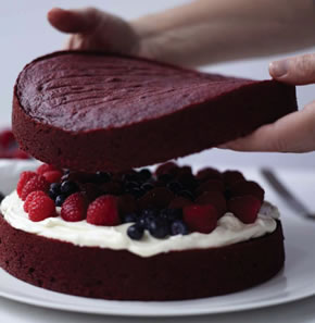 Red Velvet Cake with Raspberries and Blueberries