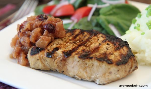 Grilled New York Pork Chops with Apple Cranberry Chutney