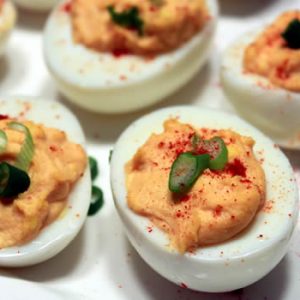 Rooster Eggs – Sriracha Deviled Eggs Recipe