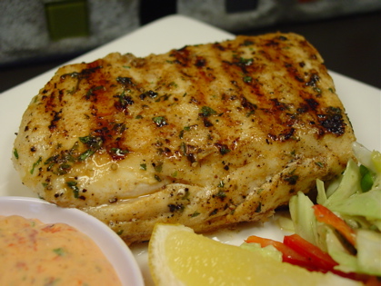 Grilled Fish with Roasted Red Peppper Aioli