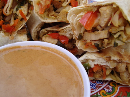Thai-Mexican Rolls w/ Peanut Dipping Sauce