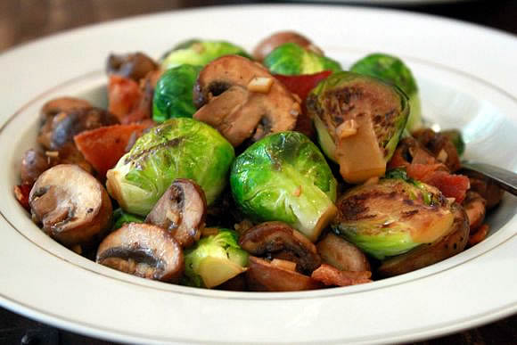 Brussels Sprouts, Mushrooms, Bacon & Garlic