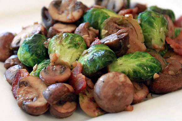 Brussels Sprouts, Mushrooms, Bacon & Garlic