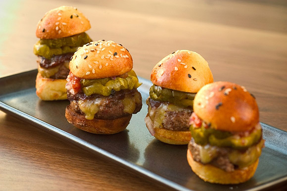 Mini Prime Cheese Burgers with Remoulade and Aged Cheddar