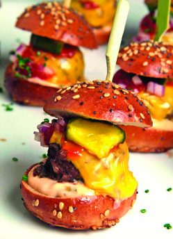 Mini Prime Cheese Burgers with Remoulade and Aged Cheddar