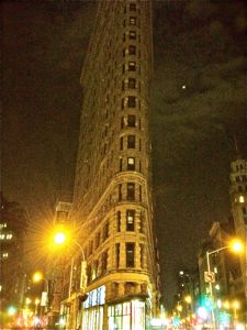 Flatiron Building at night.