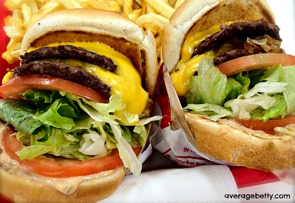 In-N-Out Double Double with Grilled Onions, Extra lettuce and tomato