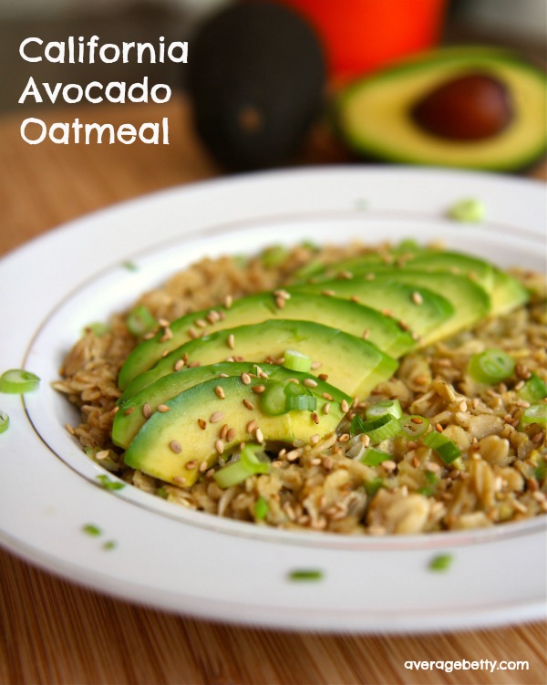 California Avocado Oatmeal with Coconut Milk, Brown Sugar, Soy Sauce, Green Onion, Sesame and Chia Seeds.